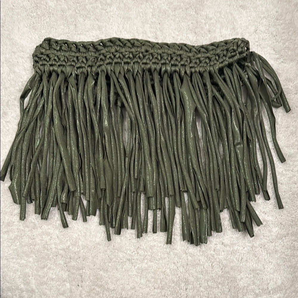 Olive Green Fringe Swim Coverup Skirt